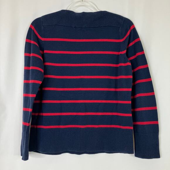 CHAPS | Sweater Navy Red Stripe Long Sleeve Bateau Neckline Womens Large - Picture 5 of 5